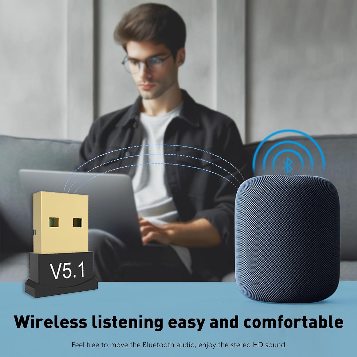 Desk Setup Speakers - Adaptador Dongle Bluetooth 5.1 Sem Fio