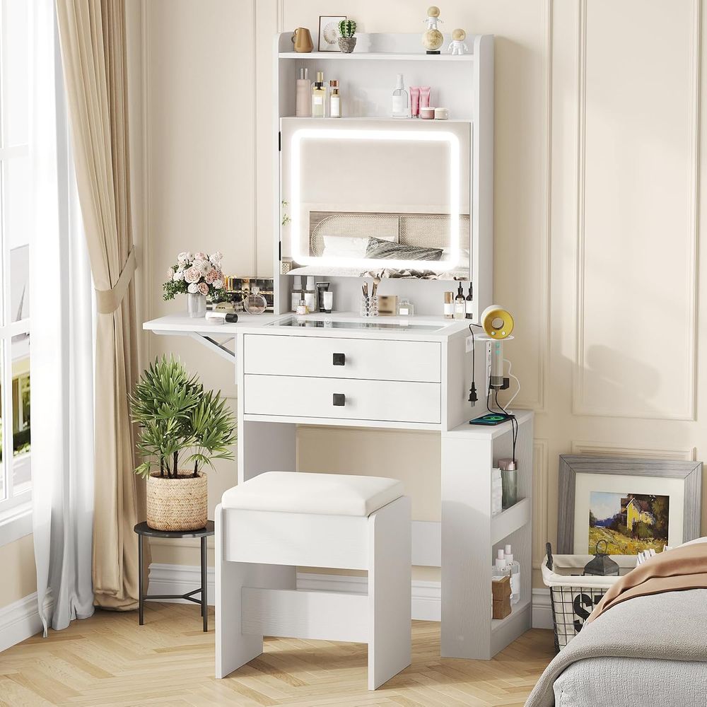 Desk Vanity Setup - Penteadeira Pequena Vabches com Painel Estilo